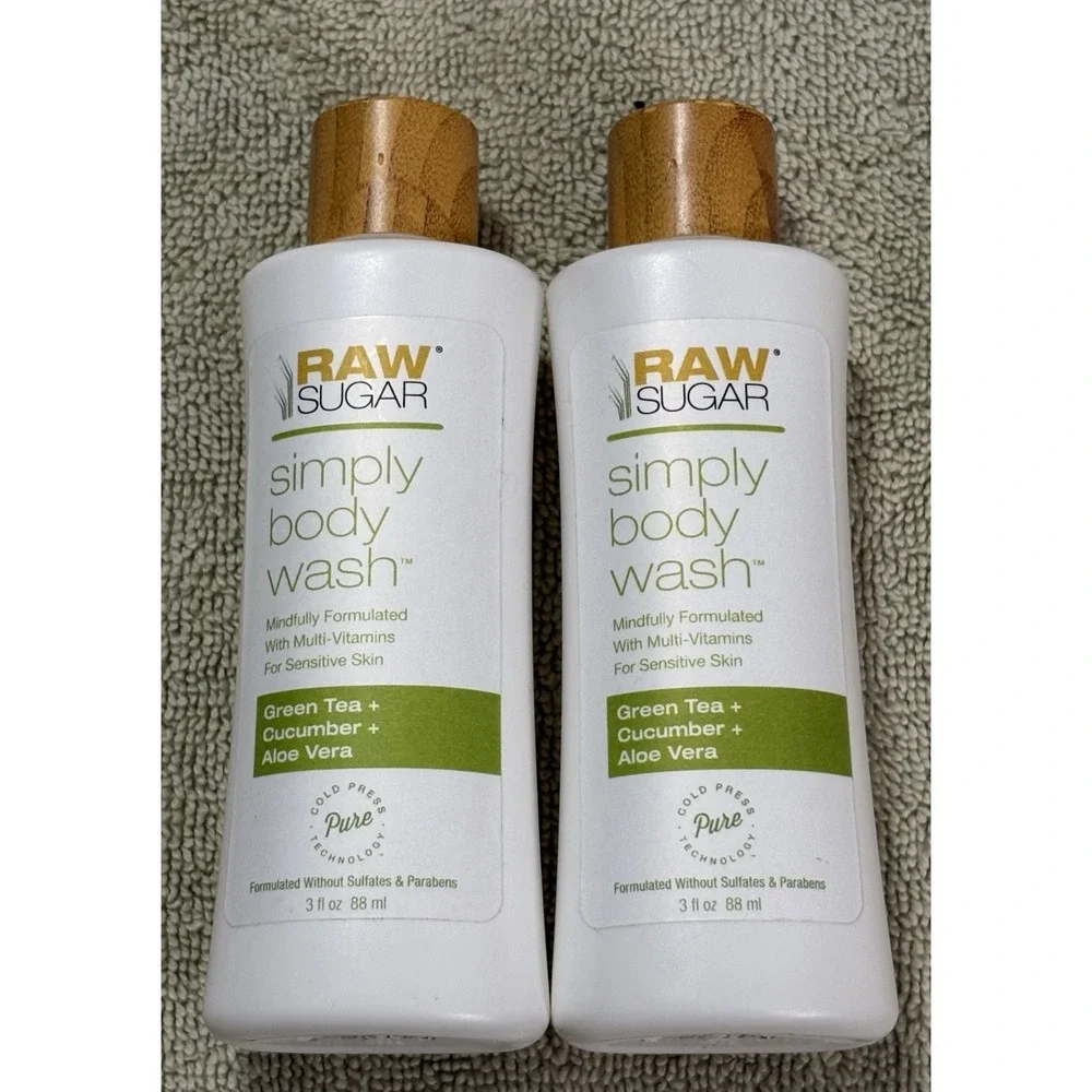 2-Raw Sugar Sensitive Skin Body Wash, Green Tea, Cucumber, Aloe Vera 3oz Travel